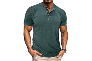PRIVIMIX Tee Shirt Homme en Col Rond Henley T-Shirt avec Manches Courtes et Boutons Basic Tee Casual Top pour Homme