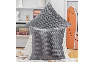 Madizz Pack of 2 Super Soft Velvet Decorative Cushion Covers with Texture Luxury Style Throw Pillow Cases Pillow Shell for Sofa Bedroom Square Grey 22x22 inch