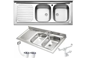 ARREDOBAGNOECUCINE Lavello cucina appoggio Apell mod.Pisa acciaio Inox,cm.120x50, 2 vasche a destra