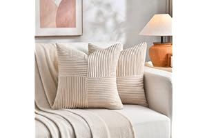 FDTERN Set di 2 Boho Federe de Cuscini per Divano 50x50 in Velluto a Coste，Moderno Morbido Motivo a Croce Decorativa Copricuscini per Divano Camera da Letto,Beige