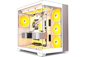 FOIFKIN Boitier PC - en Bois de Noyer - Plaque Avant en Bois de Noyer - 7 Ventilateurs ARGB PWM préinstallés - Boitier PC de Jeu ATX Mid-Tower - Verre panoramique 270° avec Type C (Blanc, M9)