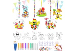 Landifor 12pcs Easter Window Art Craft Kit Stained Glass Easter Suncatcher Ornament Paint Your Own Egg Chick Bunny Suncatcher Easter Hanging Window Decor for Kid Easter Hunt Event Spring Basket Party