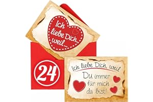 ADVENTINO ADVENTSKALENDER Adventskalender Füllung Set mit 24 Liebesbeweisen in Kärtchen-Form inkl. roten Umschlägen