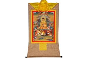 Gandhanra Thangka Tibetano - Shakyamuni Thangka - Arazzo di Buddha a Stampa Dorata per Decorazione Zen, Meditazione, Rilassamento Spirituale e Pace