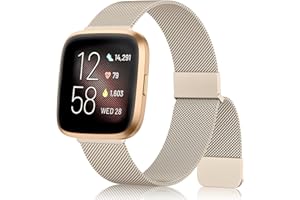 Amzpas Strap Compatible With Fitbit Versa 2/Lite - Stainless Steel Metal Bracelet With Enhanced Magnet for Women