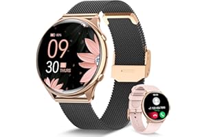 RUXINGX Reloj Inteligente Mujer con Llamada 5.3, Smartwatch Mujer con 120+ Modos Deportes, Pulsómetro, SpO2, Monitor Sueño, Función Femenina, Podómetro para Android iOS Regalo Mujer OroNegro