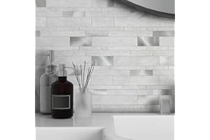 VAOVI Marble Effect Self Adhesive Linear Wall Tiles Metro Brick Stone Tiles,Waterproof Bathroom Wall Panels Matt Heat Resistant Fireplace Peel and Stick Mosaic(Cement Gray,10sheets)