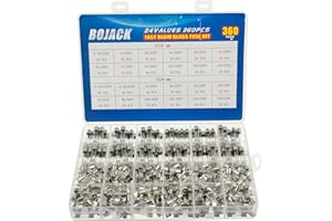 BOJACK 24 Valores 360 piezas Juego de surtido de fusibles de vidrio de fusión rápida 250V 5x20mm 6x30mm 0.25 0.5 1 2 3 4 5 6 7 8 10 15 20A paquete en una caja de plástico transparente