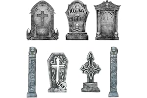 PAPU 7 Stück Halloween Grabstein Outdoor Deko,82 cm Schaumstoff RIP Friedhof Grabsteine Hofschilder mit Erdspießen,Groß Grabsteine Halloween Deko Garten Outdoor Friedhof Party, Spukhaus, Rasen im Freien