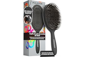 FRAMAR Cepillo Cerdas Jabali Pelo Fino - Cepillo Cerdas Naturales, Cepillo de Pelo Antirotura y Antitirones para Cabello Fino, Ideal Para Añadir Brillo o Volumen, Boar Hair Brush - Negro
