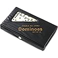 Dominos Set 28 pieces Game Double Side Six Professional Domino Tiles Dominoes with PVC Box Game Set with Abacus Study Blocks (Black)