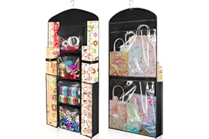 Woodoulogy Hanging Gift Wrapping Paper Storage, 40"X17" Black Double-Sided Christmas Wrapper Bag Container, Oxford Craft Roll Organizer, Present Wrap Holder for Bedroom Closet, Door, Cabinet
