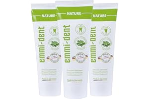 emmi-dent Ultradźwiękowa pasta do zębów "Nature", idealna do wrażliwych zębów i dziąseł, nie zawiera fluoru, mikroplastiku i nanomateriałów, wegańska i bezglutenowa, 3 x 75 ml