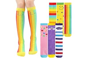 XEPST 6 Par Dziewczęcych Podkolanówek - Kolorowe Kreskówkowe Wzornictwo Ciepłe Bawełniane Skarpetki do Połowy Łydki, Zabawne do Szkoły, Dziwne Skarpety Na Dzień 3-12 Lat