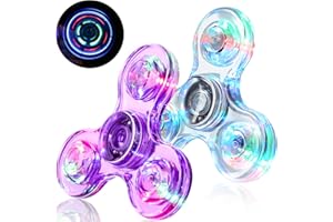 SCIONE 2PCS Crystal LED Light Fidget Spinner per bambini, Light Up Fidget Toys per bambini, Glow in the Dark Party Bag Fillers per bambini adulti (Crystal- viola e bianco)