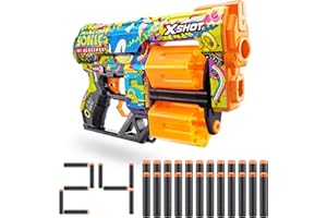 Pistolet Dread XSHOT Skins Sonic Hyper Spike - Sonic Le Hérisson avec 24 fléchettes, Deux barils rotatifs, Technologie de fléchettes à Poche d'air, Pistolet de Mousse pour Enfants