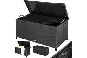 Casaria® Coffre de jardin XXL Noir Coffre de rangement avec roulettes 270 Létanche Vérin à gaz 117x53x60 cm Jardin Balcon