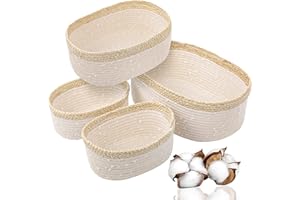 VORHOT 4er Set Aufbewahrungskorb Geflochten Baumwollseil, Korb Aufbewahrung Körbchen Wickeltisch Organizer, Stapelbare Deko Korb Speicher Storage Basket für Kinderzimmer Wohnzimmer Bad