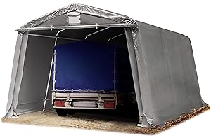 TOOLPORT Carpa Garage 3,3 x 4,8 m PVC 500 N Garaje portátil Cobertizo Compacto de Almacenamiento Refugio 100% Impermeable Gris