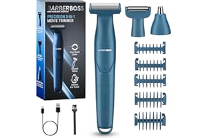 BarberBoss Rasoio da uomo 3 in 1, kit per la cura di barba, capelli, naso, orecchie e corpo, rifinitore di precisione da uomo, rasoio senza fili con ricarica USB, rasoio multifunzione, QR-2303 (Blu)