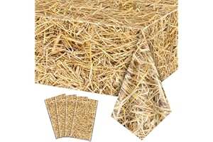 PTECDROTS 4 Stück Stroh Tischdecke Rechteckig Stroh Tischdecke Wasserdicht Bauernhof Tischdecke Heu Stacks für Bauernhof Party Dekorationen Cowboy Western Thema Party Supplies, 130x220cm
