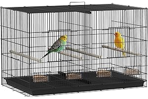 PawHut Jaula para Pájaros con Divisor 94x57x57 cm Pajarera con 4 Comederos 4 Perchas y Bandeja Extraíble Jaula para Loros Canarios Periquitos Negro