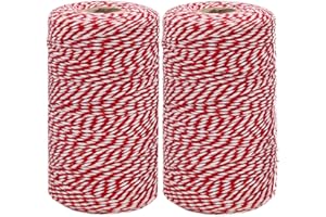 HRX PACKAGE 400M Butchers Twine - Red & White Cotton Twine for Crafts, Wrapping, Cooking & More