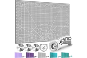 Miuzei Schneidematte A3 A2 mit Rollschneider und Ersatzklingen,Selbstheilende Handwerksunterlage Grau,Cuting Matte Bastelunterlage mit Doppelseitigem Raster Markierungen Für Schulen Familien
