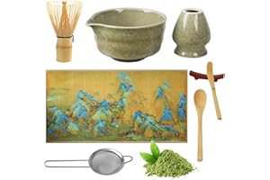 DUBUOZA Matcha-Set,8 Piece Matcha Besen Set,Matcha Schale mit Auslauf Japanisches Matcha Tea Set Matcha Besenhalter, Sieb, Schaufel, Tea Set,Teetuchunterlage,Für Teeliebhaber Anfänger