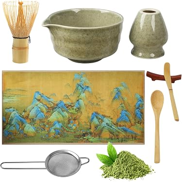 Accessori Cerimonia Matcha Tradizionale Set Matcha Giapponese Premium Di 4 Pezzi - Chasen In Bambù, Chashaku, Ciotola E Supporto Regalo Cultura Giapponese Tè Matcha