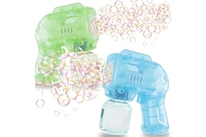 Blubbel 2x Sparabolle di Sapone LED, Pistola Giochi, Macchina Automatica, Bubble Gun, Cannone d’Aria, Giocattolo Matrimonio, Regalo Estivo Bambini, 2x 50ml Liquido Incluso