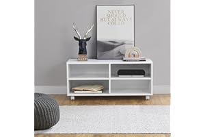 [en.casa] Mobile da Soggiorno su 4 Ruote (LxPxA) 90 x 35 x 41 cm Mobiletto Multiuso per Camera/Ufficio - Mobile Porta TV con 4 Scomparti - Bianco opaco