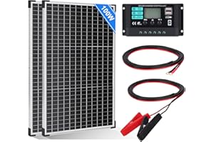 【100W Placa Solar 12V Kit】DERUXI 100W Panel Solar 12V Set: 2 Pcs 50W Monocristalino Placas Solares, Regulador de Carga de 10A, 4PCS Cable Solares, para Autocaravana Vehículos Barco Caravana RV Camping