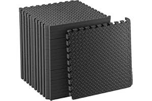 LONENESSL Lot de 24 tapis de sol emboîtables en mousse souple EVA, tapis d'exercice puzzle en caoutchouc antidérapant pour entraînement à la maison, tapis de yoga, garage ou atelier, 60 x 60 cm, noir