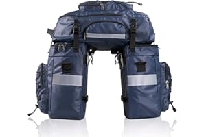 WILDKEN Pannier Bag for Bike 65L Waterproof Bicycle Storage Pouch 3 in 1 Backpack, Shoulder Bag, Saddle Pack, Rear Rack Bags for Cycling Travel with Rain Cove (Blue)