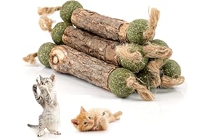 Svalor 6 szt. patyczków z kocią trawą, zabawka do żucia dla kotów, zabawki z kulką z kocich traw, do zgrzytania zębów i czyszczenia zębów