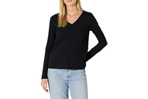 Amazon Essentials T-shirt Col en V à Manches Longues Coupe Classique 100% Coton Femme
