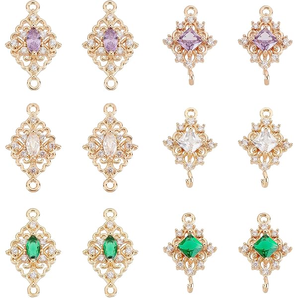 120 Breloques Maillons Zircone Cubique - 12 Styles, Laiton, Pour Fabrication Bijoux Bracelets Colliers - 9
