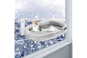 Casgee Fensterliege für Katzen 60×30cm, Katzen Hängematte mit Stabilen Saugnäpfen, Klappbare Katzenbett für Fenster, Fensterbank Katzenliege Bis zu 20kg, Grau