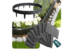 VOUNOT® 40 x Garden Edge Border Cobbled Stone Effect, Durable Garden Lawn Fence Landscape Edging, In 10 Meter, Grey