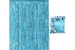 FAVSON 2Pcs Light Blue Laser Rain Curtain, Metal Foil Tassels, Curtain and Door Curtain, Used for Party Decoration, Office Decoration, Room Decoration, Photography Props(Light Blue)