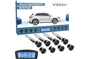 ‎VSG VSG24 Premium Kombi Einparkhilfe mit Display zum nachrüsten am Auto, PDC Parksensoren Vorne Hinten mit Stecksystem für einfachste Montage - 8 Rückfahrwarner Sensoren Parkhilfe Nachrüstsatz Schwarz