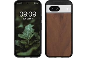 kwmobile Carcasa Compatible con Google Pixel 8a Funda - Funda Dura de Madera con Bumper de TPU - marrón Madera de Nogal