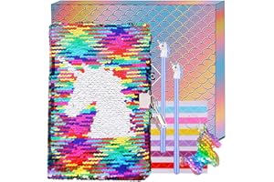 YANGTE Taccuino Unicorno Diario Segreto per Bambina A5 Diario di Paillettes Reversibile,Quaderni Unicorno con Penne Set Cancelleria Regalo di Compleanno per Ragazza