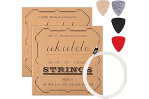 CHENGU 2 Sets of Nylon Ukulele Strings with 4 Felt Picks, Strings are White, Picks are Yellow, Gray, Black, Red