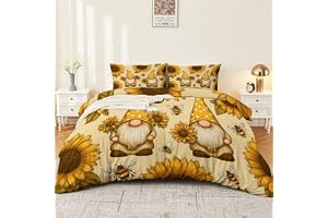 Påslakan 240 x 220 cm vuxen sängkläder set 2 personer med dragkedja 3 delar, tecknad jul tomte solros vändbart mönster och 2
