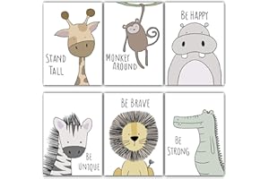 Homery, set di 6 immagini da parete per cameretta dei bambini, poster di alta qualità, formato DIN A4, decorazione per ragazze e ragazzi, in colori moderni, stampa artistica