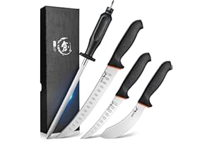 Golden Bird Set de couteaux de cuisine comprenant un couteau désosseur flexible, un couteau de boucher ultra tranchant, un couteau à viande et un fusil à aiguiser