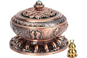 Kitchnexus - Quemador de incienso, aleación de cobre, loto tibetano, con soporte, para incienso en tipo cono y varilla