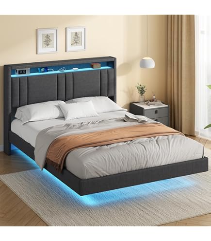 Sweiko Letto imbottito 160 x 200 cm, letto matrimoniale con funzione di ricarica USB, testiera portaoggetti e illuminazione a LED, telaio letto matrimoniale per adulti con telaio portaoggetti